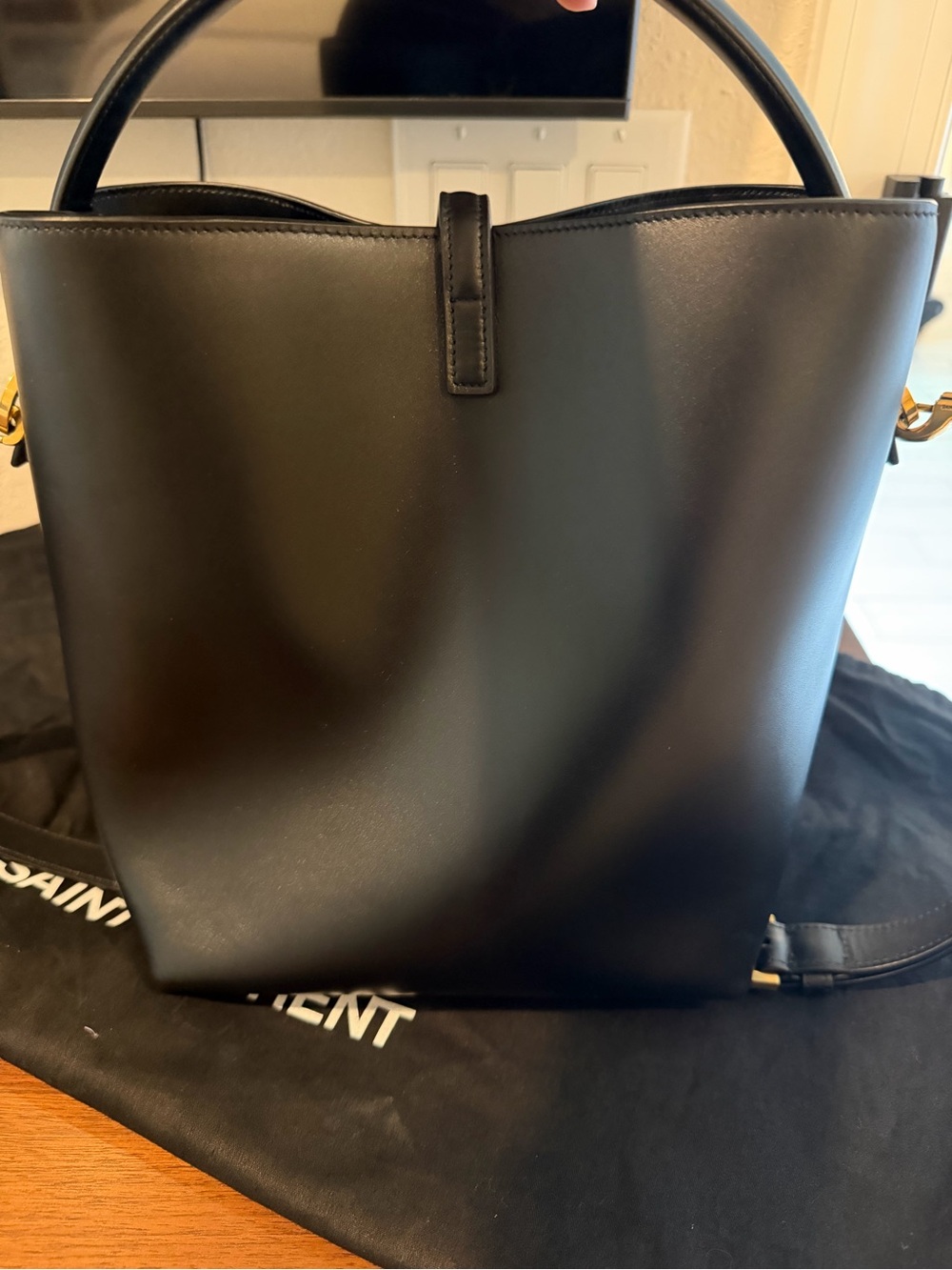 Saint Laurent Black Leather Top-Handle Tote with Gold YSL Hardware - Picture 9 of 13
